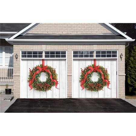 MY DOOR DECOR My Door Decor 285901XMAS-029 7 x 8 ft. Christmas Wreath Christmas Door Mural Sign Split Car Garage Banner Decor; Multi Color 285901XMAS-029